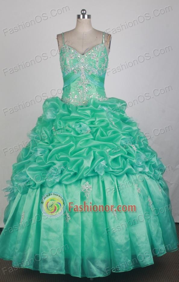 Beautful Ball Gown Straps Floor-length Teal Vintage Quinceanera Dress LZ426013