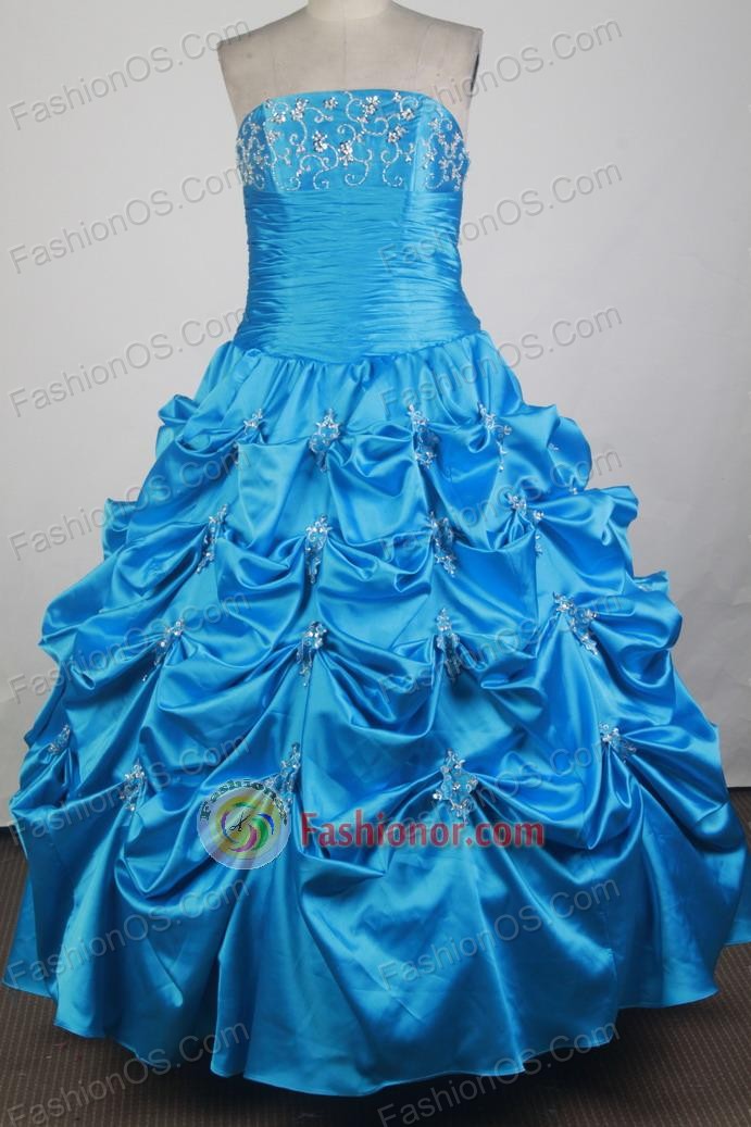 Classical Ball Gown Strapless Floor-length Baby Blue Vintage Quinceanera Dress X0426041
