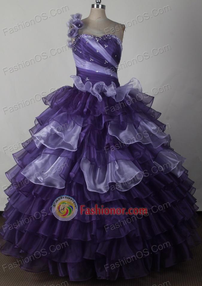 Elegant Ball Gown One Shoulder Neck Floor-length Vintage Quinceanera Dress LJ2641