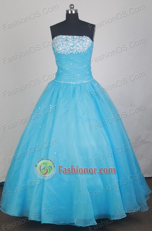 Elegant Ball Gown Strapless Floor-length Baby Blue Vintage Quinceanera Dress LZ426027