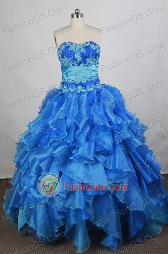 Exquisite Ball Gown Sweetheart Floor-length Blu Vintage Quinceanera Dress Y042664