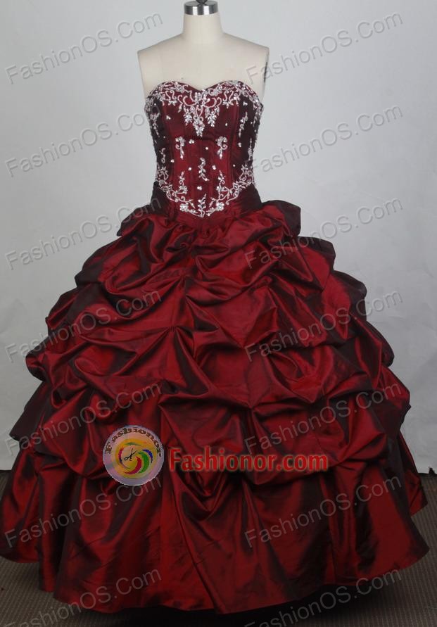 Exquisite Ball Gown Sweetheart Neck Floor-length Burgundy Vintage Quinceanera Dress LZ426077