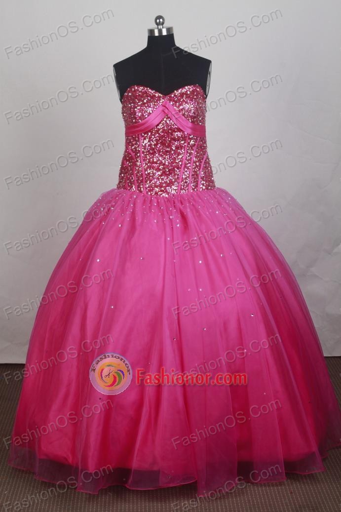 Fashionable Ball Gown Sweetehart Floor-length Hot Pink Vintage Quincenera Dresses TD2600103