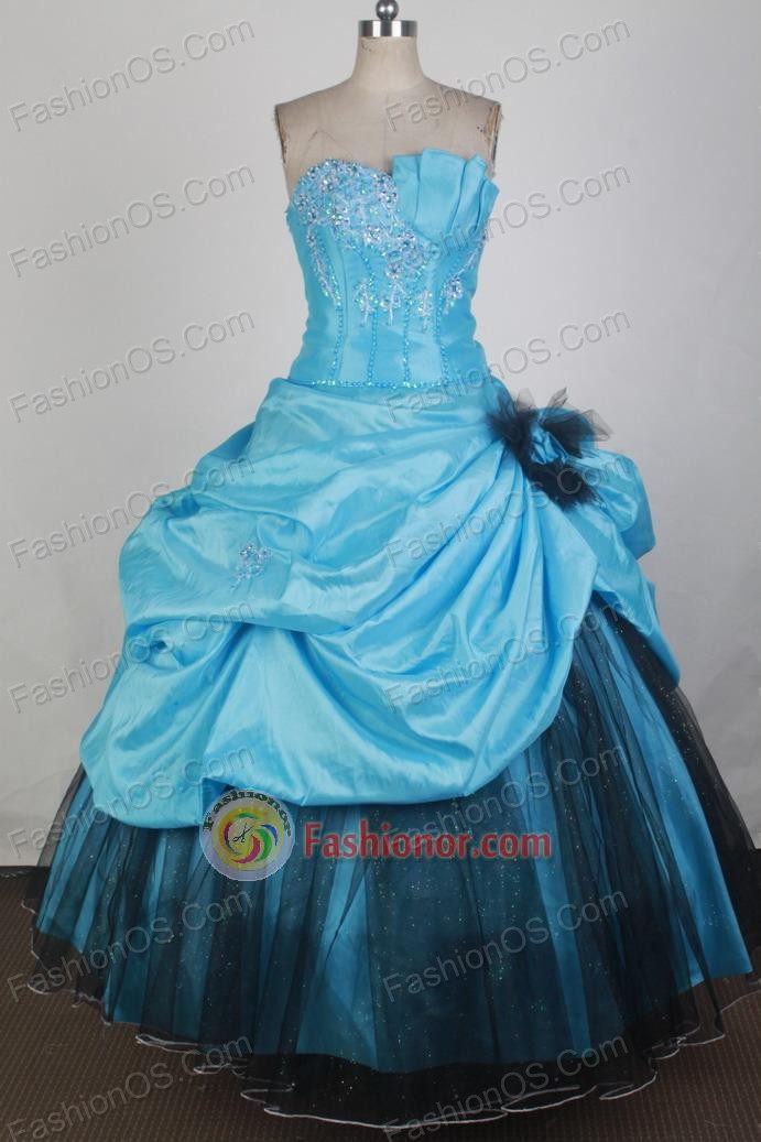 Inexpensive Ball Gown Strapless Floor-length Aqua Blue Vintage Quinceanera Dress X0426060