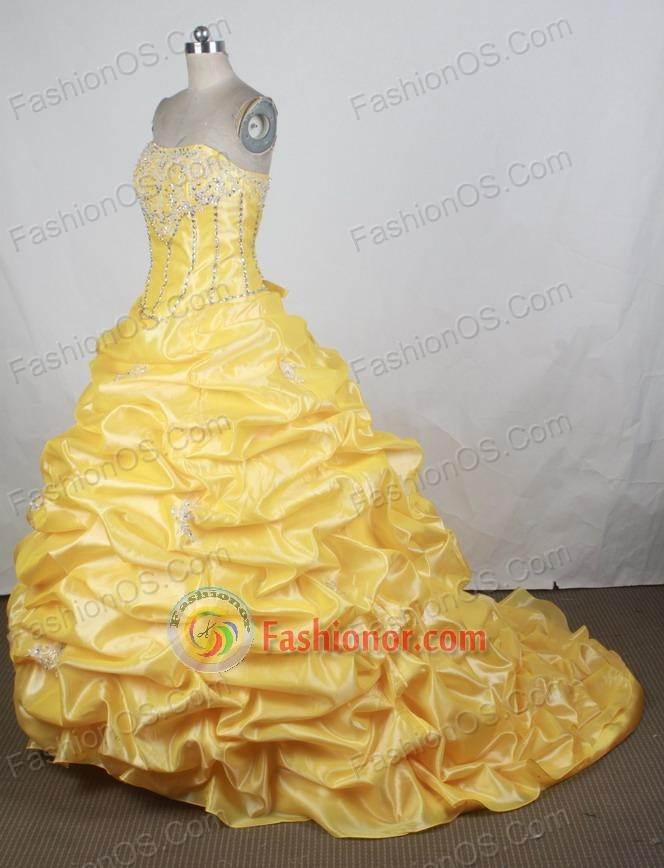 Popular Ball Gown Strapless Floor-length Yellow Vintage Quinceanera Dress Y042627