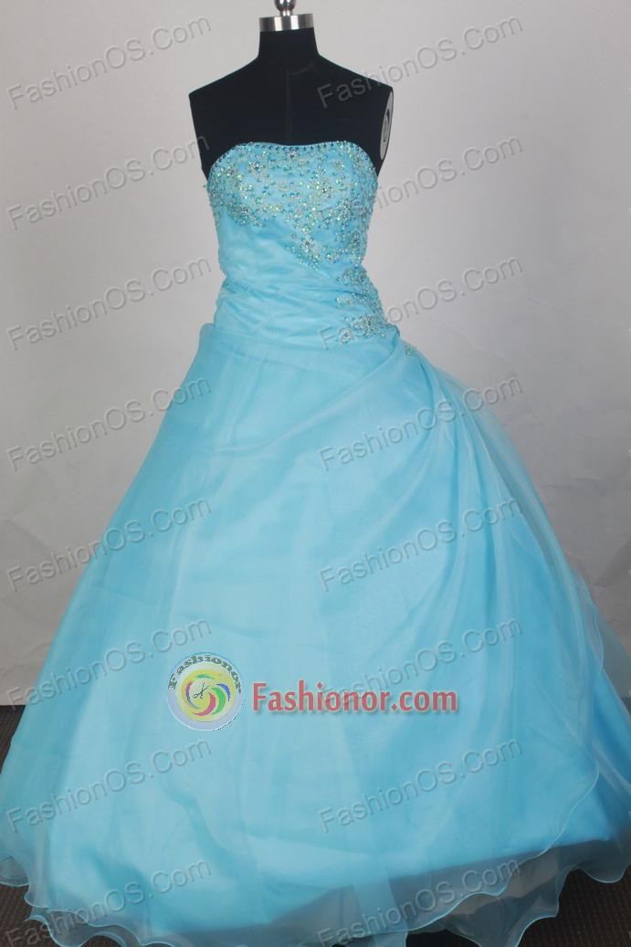 Simple Ball Gown Strapless Floor-length Light Blue Vintage Quincenera Dresses TD260054