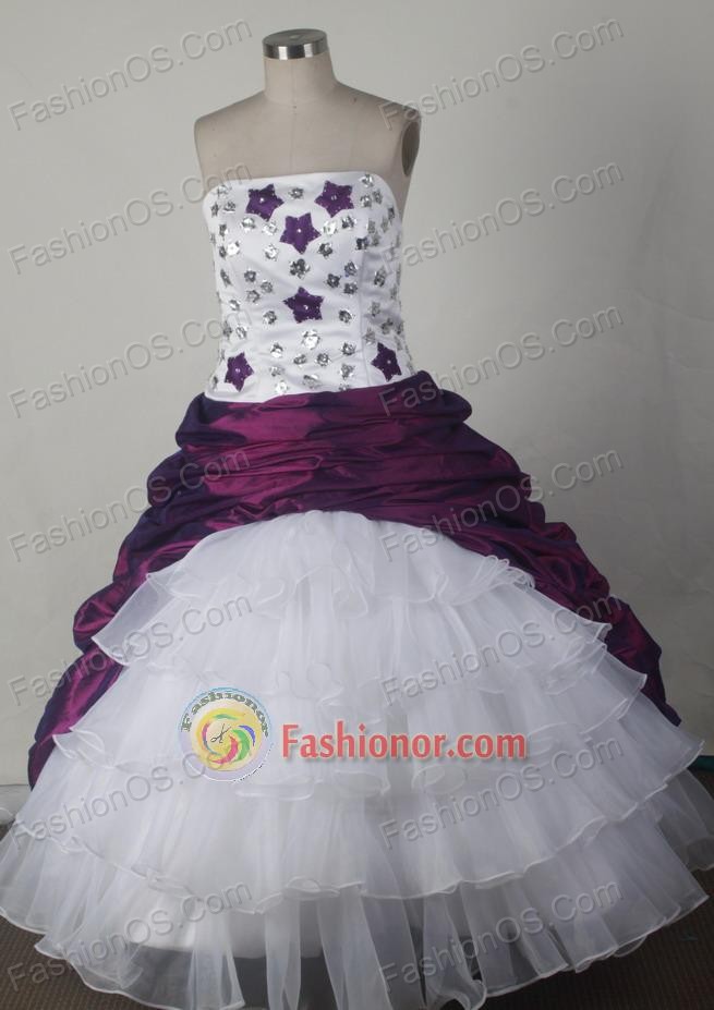 Simple Ball Gown Strapless Floor-length White And Purple Vintage Quincenera Dresses TD260042