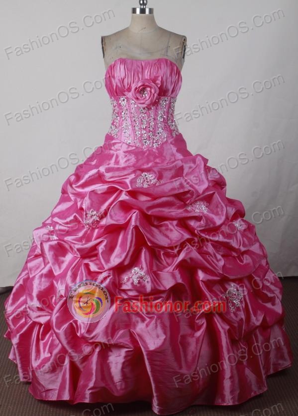 Sweet Ball Gown Strapless Floor-length Hot Pink Vintage Quincenera Dresses TD260029
