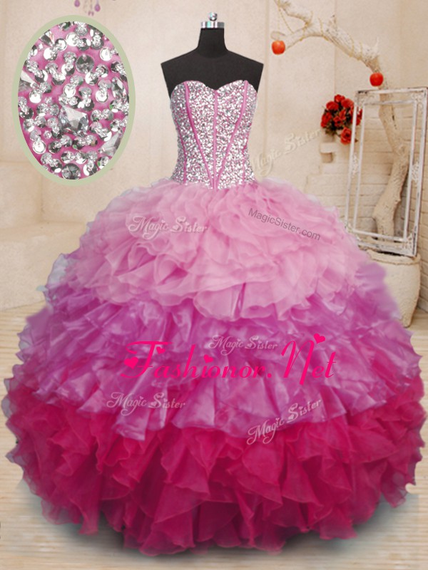 Glittering Floor Length Multi-color Sweet 16 Dresses Sweetheart Sleeveless Lace Up