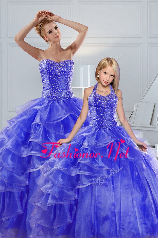  Sleeveless Lace Up Floor Length Beading and Ruffled Layers Ball Gown Prom Dress