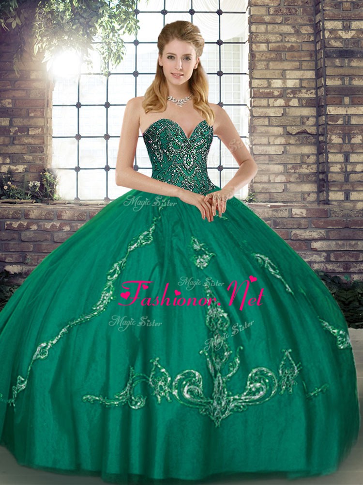  Turquoise Quinceanera Dress Military Ball and Sweet 16 and Quinceanera with Beading and Embroidery Sweetheart Sleeveless Lace Up