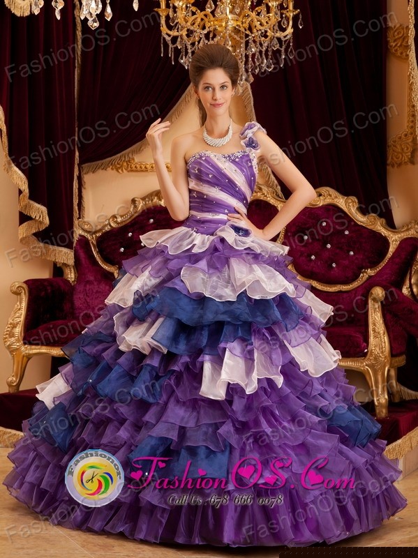 San Pedro Cholula Mexico Wholesale Multi-color One Shoulder Ruffles Gorgeous  For 2013 A-line Quinceanera Dress Style QDZY125FOR 
