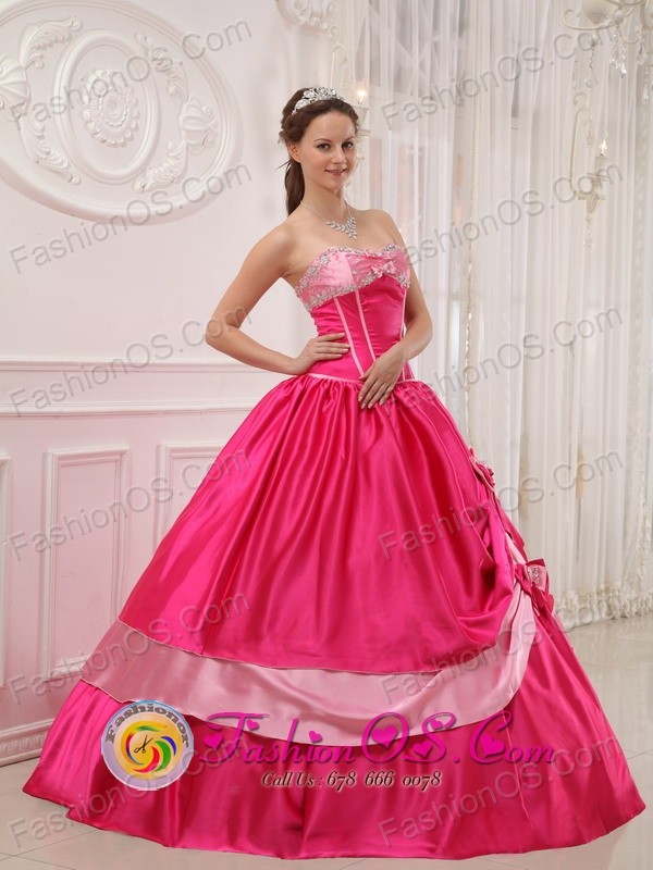 Sweet 16 A-line Coral Red Bows Dress Sweetheart Satin Appliques with glistening Beading Concepcion Paraguay Style QDZY424FOR    
