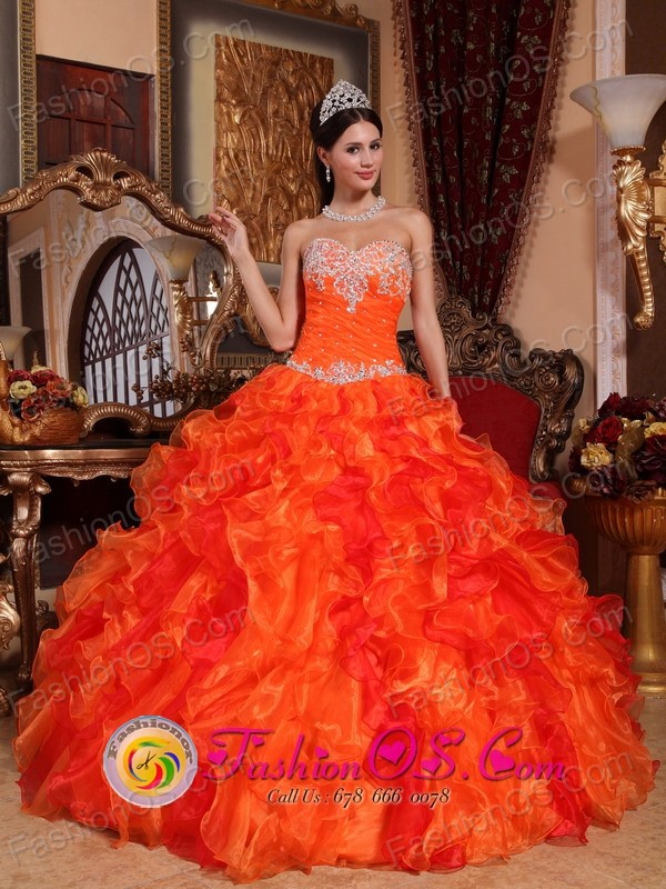Orange Quinceanera Dress Sweetheart Beaded Embroidery Decorate Multi-color Ruffles in   Baka Nicaragua  Style QDZY061FOR
