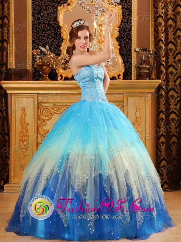 2013 Melchor de Mencos Guatemala Multi-color Blue Quinceanera Dress Sweetheart Beading for Quinceanera Style QDZY109FOR