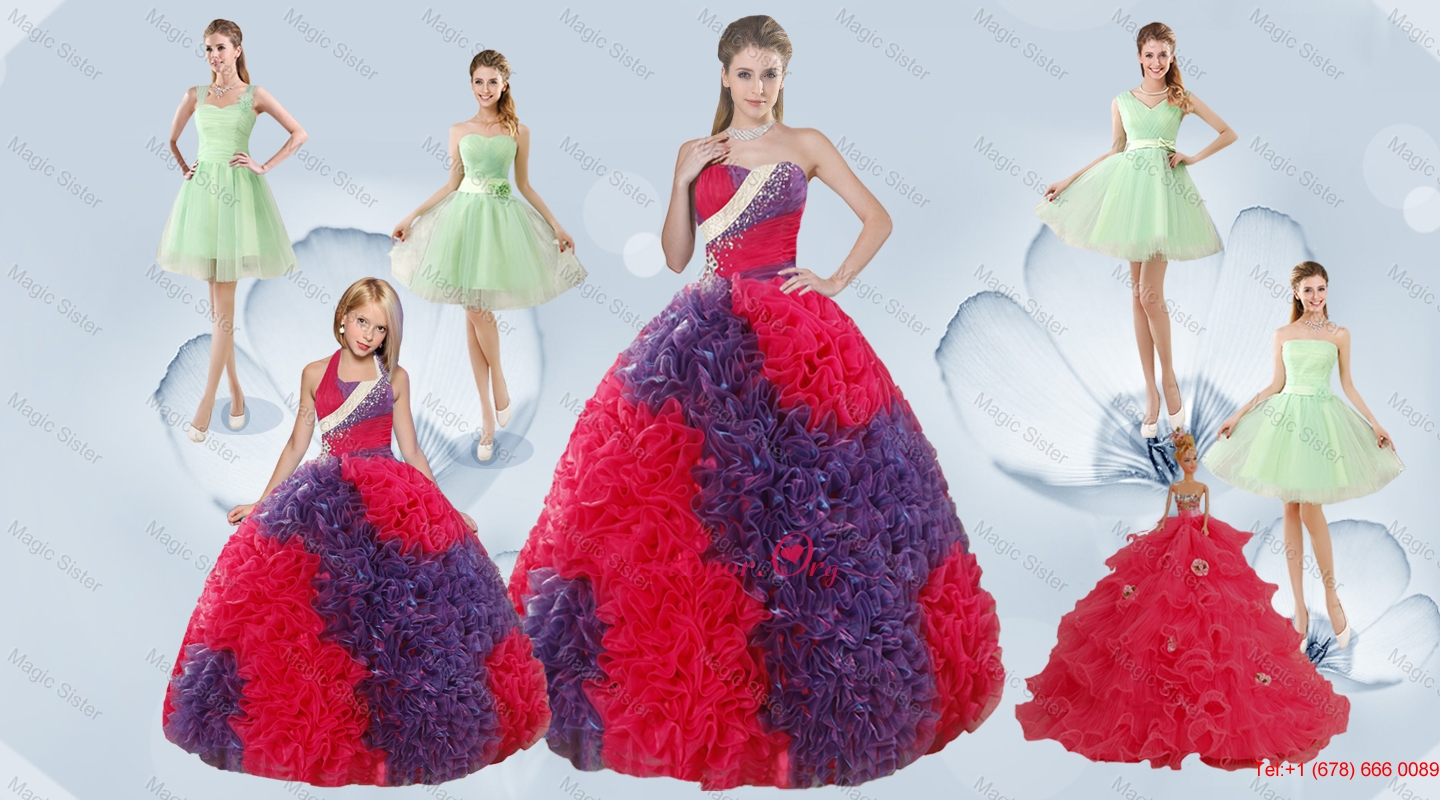Elegant Ruffles Multi Color Quinceanera Dress and Apple Green Short Prom Dresses and Multi Color Halter Top Little Girl Dress XFNAO26776ZHTZ003FOR
