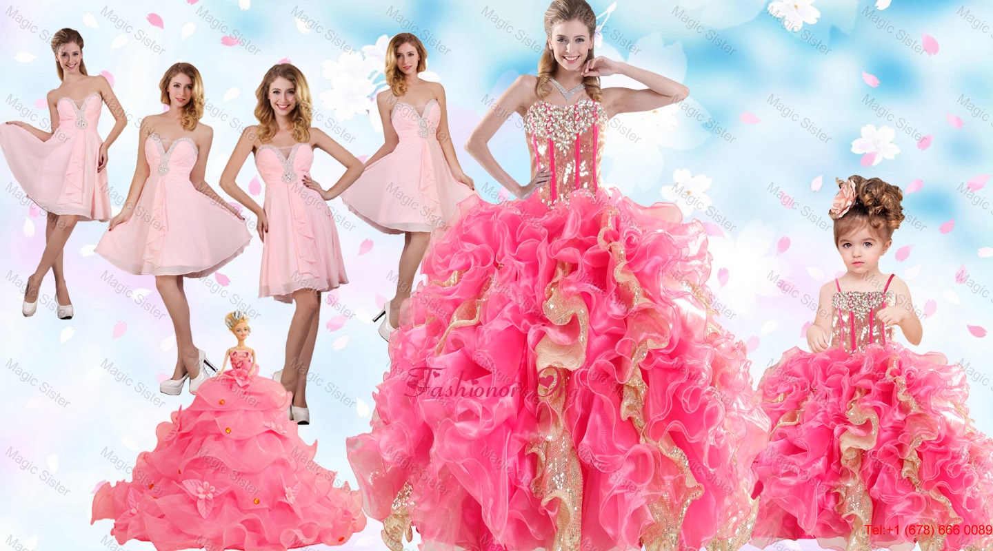 Multi Color Floor Length Ruffles Quinceanera Dress and Baby Pink Short Beading Dama Dresses and Floor Length Multi Color Little Girl Dress XFNAO904ZHTZ002FOR
