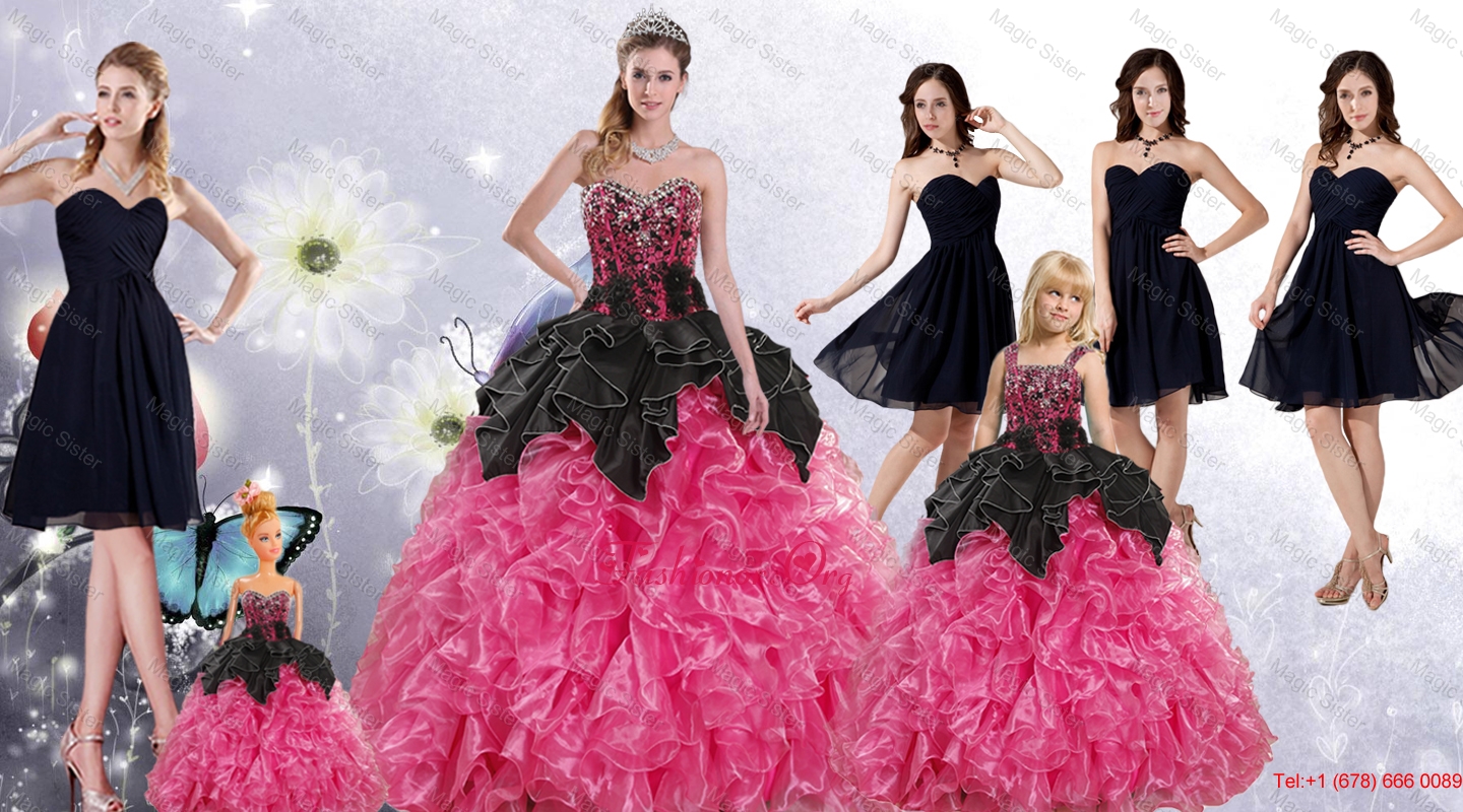Ruffles and Beading Multi Color Quinceanera Gown and Black Sweetheart Short Prom Dress and Multi Color Straps Little Girl Dress XFNAOA16ZHTZ003FOR
