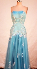 Affordable Column Strapless Floor-length Blue Appliques Prom Dresses Style FA-C-192
