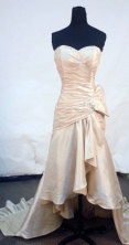 Affordable High-low Sweetheart-neck Brush Champagne Beading Prom Dresses Style FA-C-186