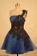 Beautiful A-line One-shoulder neck Mini-length Blue Appliques Prom Dresses Style FA-C-206