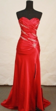 Beautiful Column Sweetheart Brush Red Prom Dresses Beading Style FA-Z-00150
