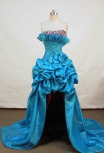 Beautiful High-low Strapless High-low Taffeta Teal Prom Dresses Beading Style FA-Z-00163