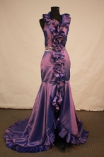 Beautiful Mermaid Halter Top neck Brush Purple Beading Prom Dresses Style FA-C-143