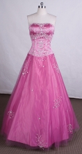 Classical A-line strapless floor-length pink appliques with beading prom dresses FA-X-137