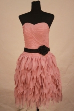 Cut A-line Sweetheart-neck Mini-length Pink Prom Dresses With Black Sash Style FA-C-239