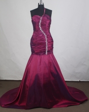 Elegant Mermaid One Shoulder Brush Burgundy Prom Dress LHJ42876