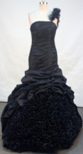 Elegant mermaid one shoulder floor-length taffeta black prom dresses FA-X-133