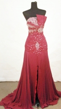 Fashionable A-line Strapless Floor-length Burgundy Beading Prom Dresses Style FA-C-147