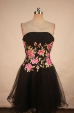 Gorgeous A-line Strapless Mini-length Organza Black Appliques Prom Dresses Style FA-C-202