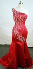 Gorgeous Mermaid One-shoulder Neck Floor-length Red Beading Prom Dresses Style FA-C-218