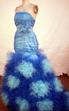 Gorgeous Mermaid Strapless Floor-length Blue Beading Prom Dresses Style FA-C-238