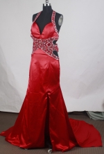 Sexy Empire Halter Top Brush Satin Wine Red Prom Dress LHJ42874