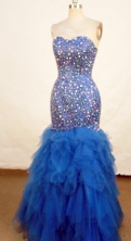 Shinning Exquisite Mermaid Sweetheart-neck Floor-length Blue Beading Prom Dresses Style FA-C-219