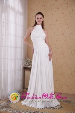 White Empire Organza Pleat Formal Dress  High-neck Floor-length Decorate IN La Paz Bolivia Wholesale Style PDATS108FOR 