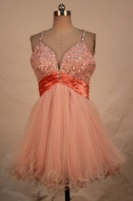 Modest A-line Strap Mini-length Organza Pink Beading Short Quinceanera Dresses Style FA-C-233
