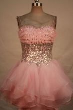 Lovely Short Strap Mini-length Baby Pink Beading Quinceanera Dresses Style FA-C-211
