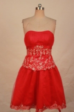 Modest Short Strapless Mini-length Red Appliques Quinceanera Dresses Style FA-C-128