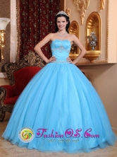 2013 Isidro Casanova  Argentina  Aqua Blue Sweetheart Beaded DecorateClassical Quinceanera Dresses Made In Tulle and Taffeta  Style QDZY733FOR