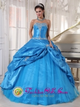 2013 Mendoza Argentina Fall Sky Blue For Cheap Taffeta and Tulle Quinceanera Dress Appliques and Pick-ups Style PDZY619FOR