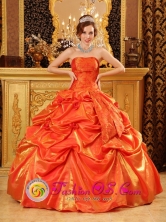 2013 Zarate  Argentina  Unique Orange Red For Popular Quinceanera Dress With Hand Made Flowers and Pick-ups Style QDZY132FOR 