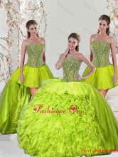 2015 Beading and Ruffles Yellow Green Detachable Dresses for Quince QDDTA1001-7FOR