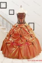 2015 Cheap Appliques Quinceanera Dresses in Orange Red and Black FNAO035FOR
