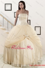 2015 Fall Custom Made Appliques and Hand Made Flower Champagne Quince Dresses XFNAO121FOR