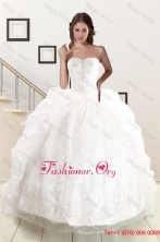 2015 Fall Exquisite Appliques White Brush Train Quinceanera Dresses with Appliques and Pick Ups XFNAO5851FOR