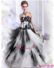 2015 Fall Pretty White and Black Strapless Quinceanera Dresses with Appliques WMDQD008FOR